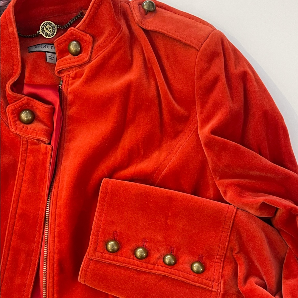 Anne Klein zip up orange Velvet Jacket Size 8